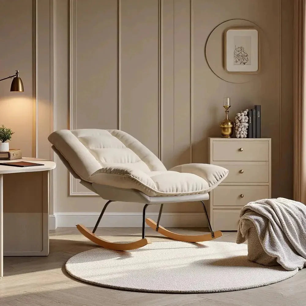 WHITBY | Reclining Linen Rocking Chair, Beech Wood Base