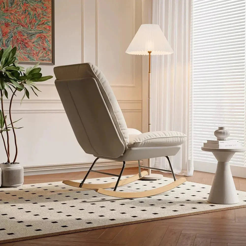 WHITBY | Reclining Linen Rocking Chair, Beech Wood Base