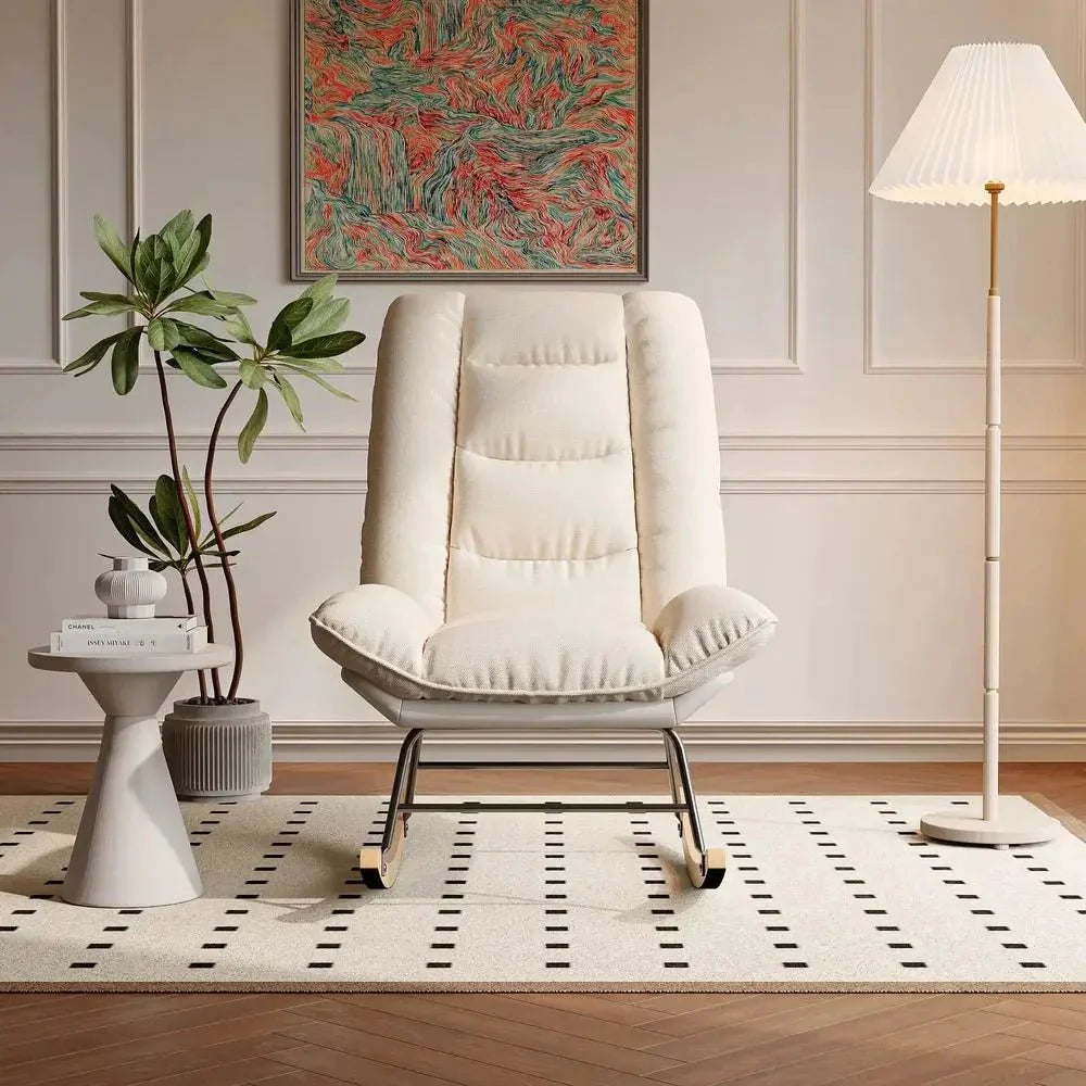 WHITBY | Reclining Linen Rocking Chair, Beech Wood Base