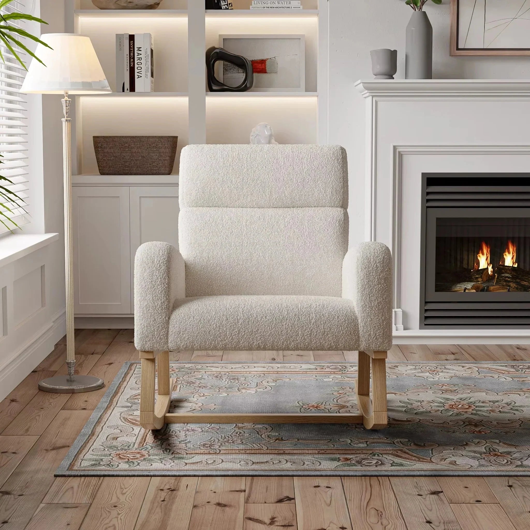 FLORA | Teddy Velvet Rocking Chair, High Back with XL Cushion