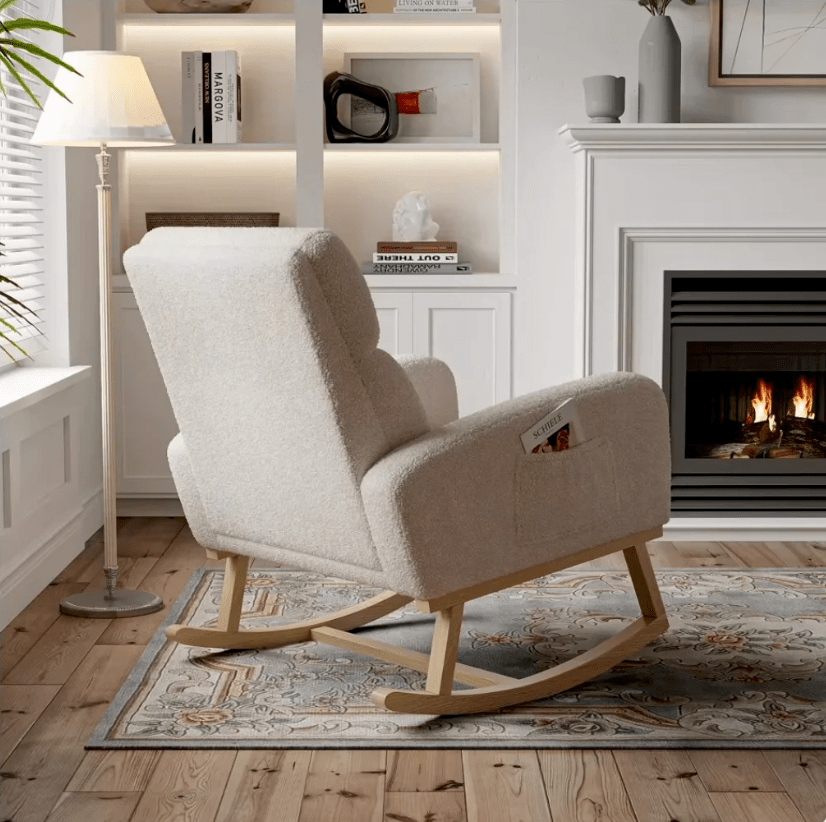 FLORA | Teddy Velvet Rocking Chair, High Back with XL Cushion