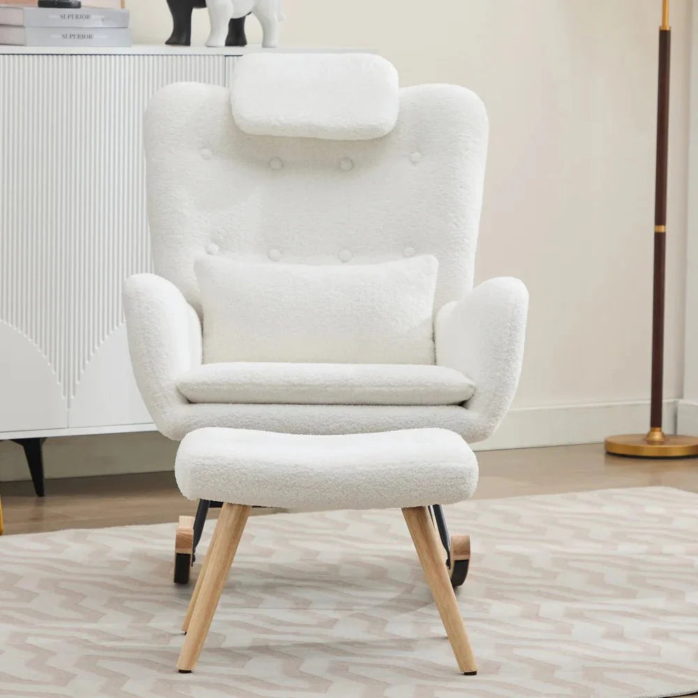 EVELYN | Ergonomic Nursing Rocking Chair, Teddy Velvet with Footrest