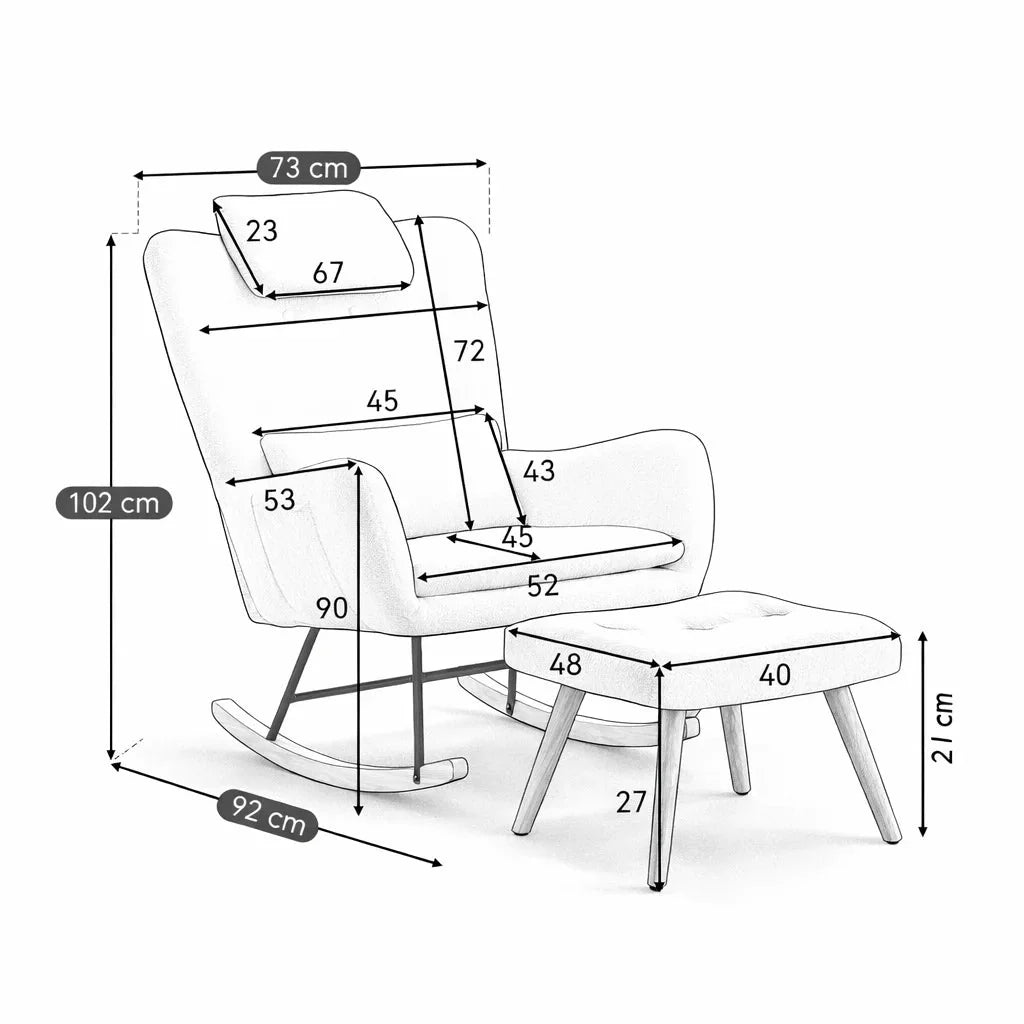 EVELYN | Ergonomic Nursing Rocking Chair, Teddy Velvet with Footrest