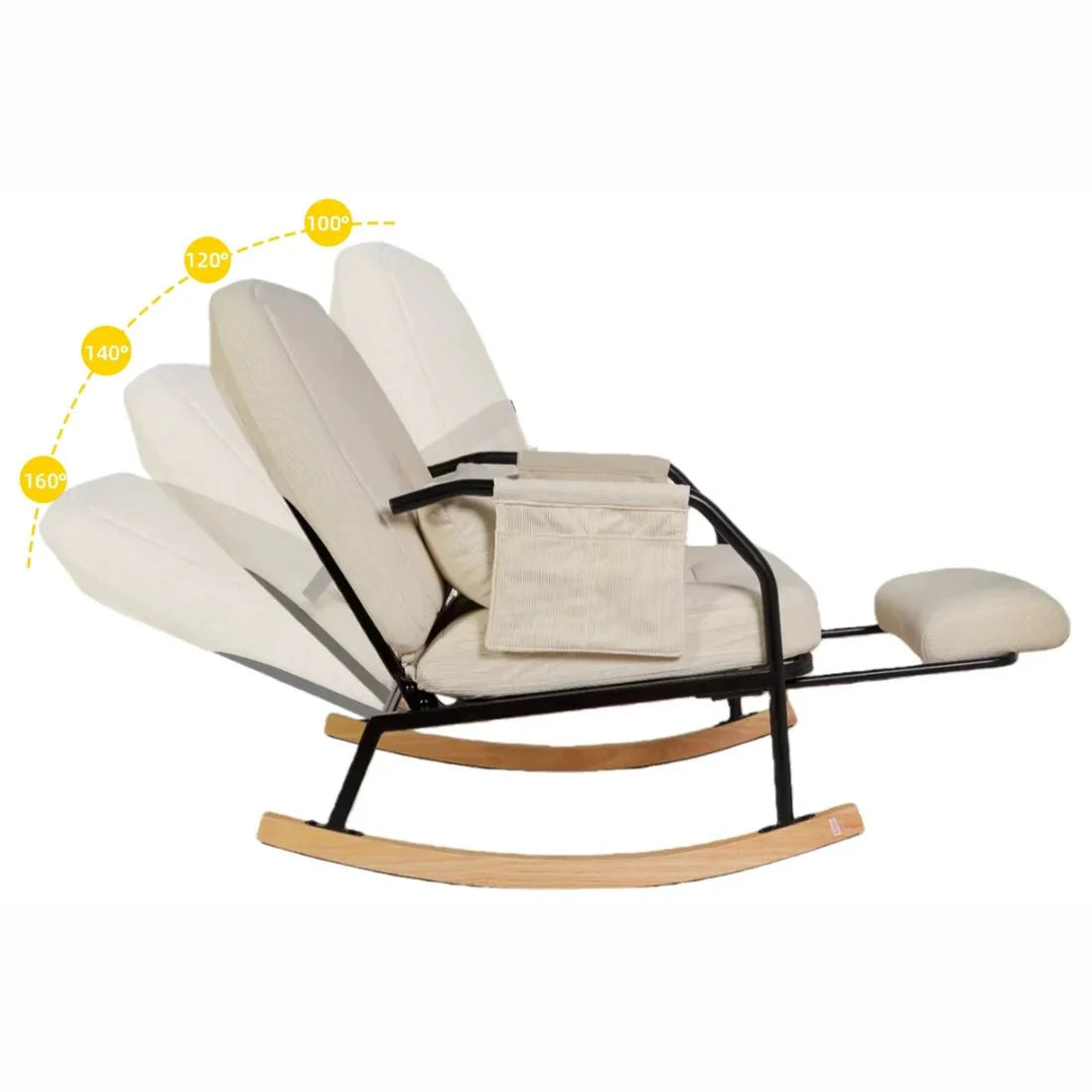 KEW | Reclining Corduroy Rocking Chair, 4 Positions with Footrest