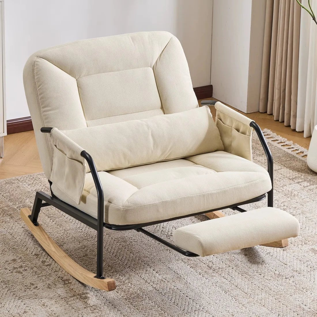 KEW | Reclining Corduroy Rocking Chair, 4 Positions with Footrest
