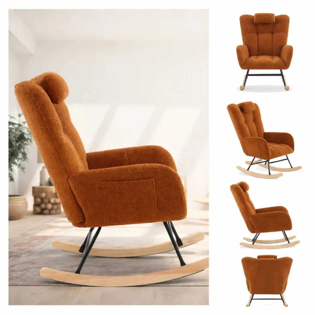 WINNIE | Wingback Teddy Rocking Chair, High Back