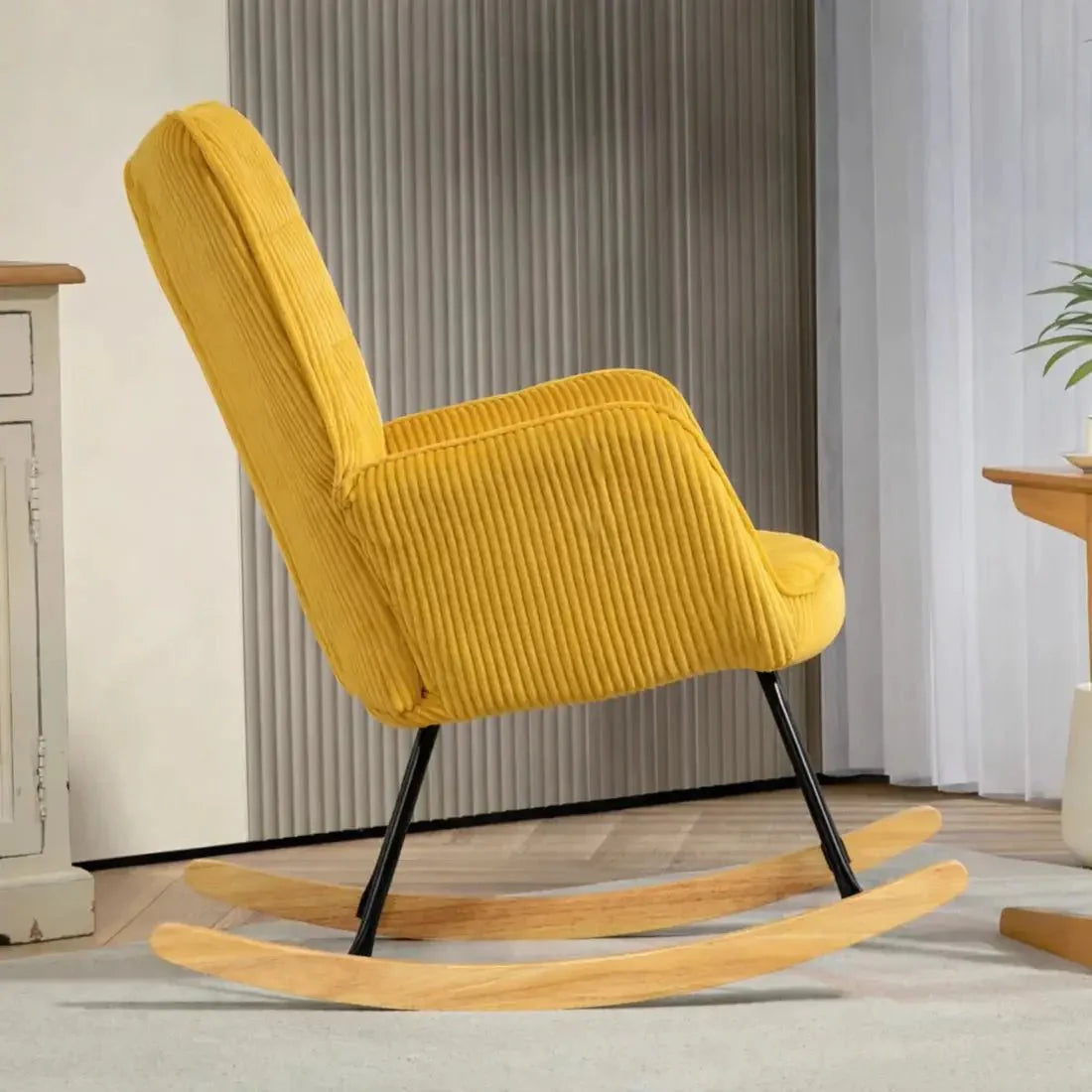 SOLENN | Corduroy Rocking Chair, Beech Wood Base