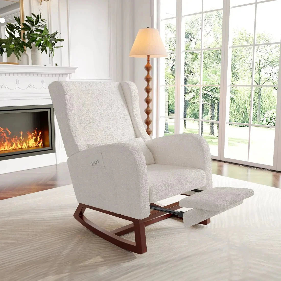 IVY | Teddy Velvet Rocking Chair with Hidden Footrest
