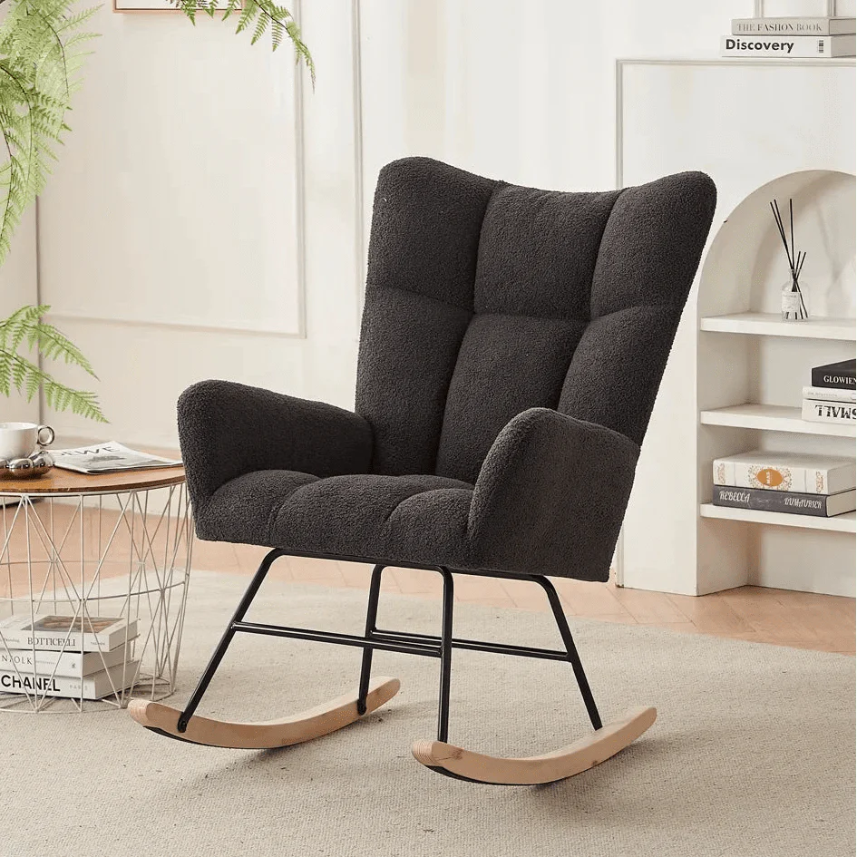MAREN | Bouclé Rocking Chair, High Back, Scandi Style