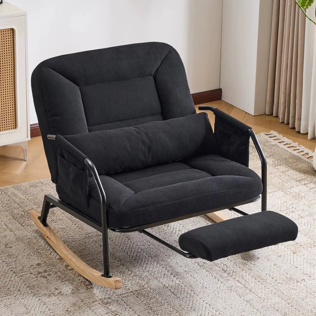 KEW | Reclining Corduroy Rocking Chair, 4 Positions with Footrest