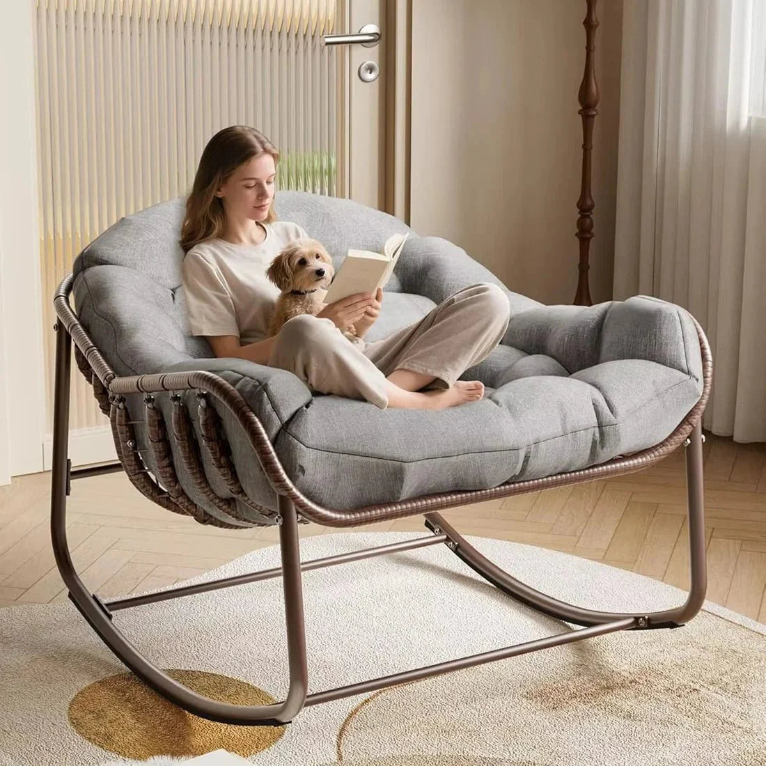 COVE | Oversized Rocking Chair, Woven Rattan