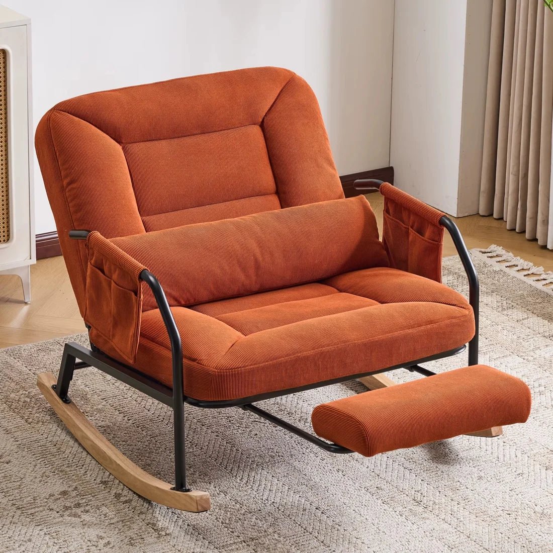 KEW | Reclining Corduroy Rocking Chair, 4 Positions with Footrest