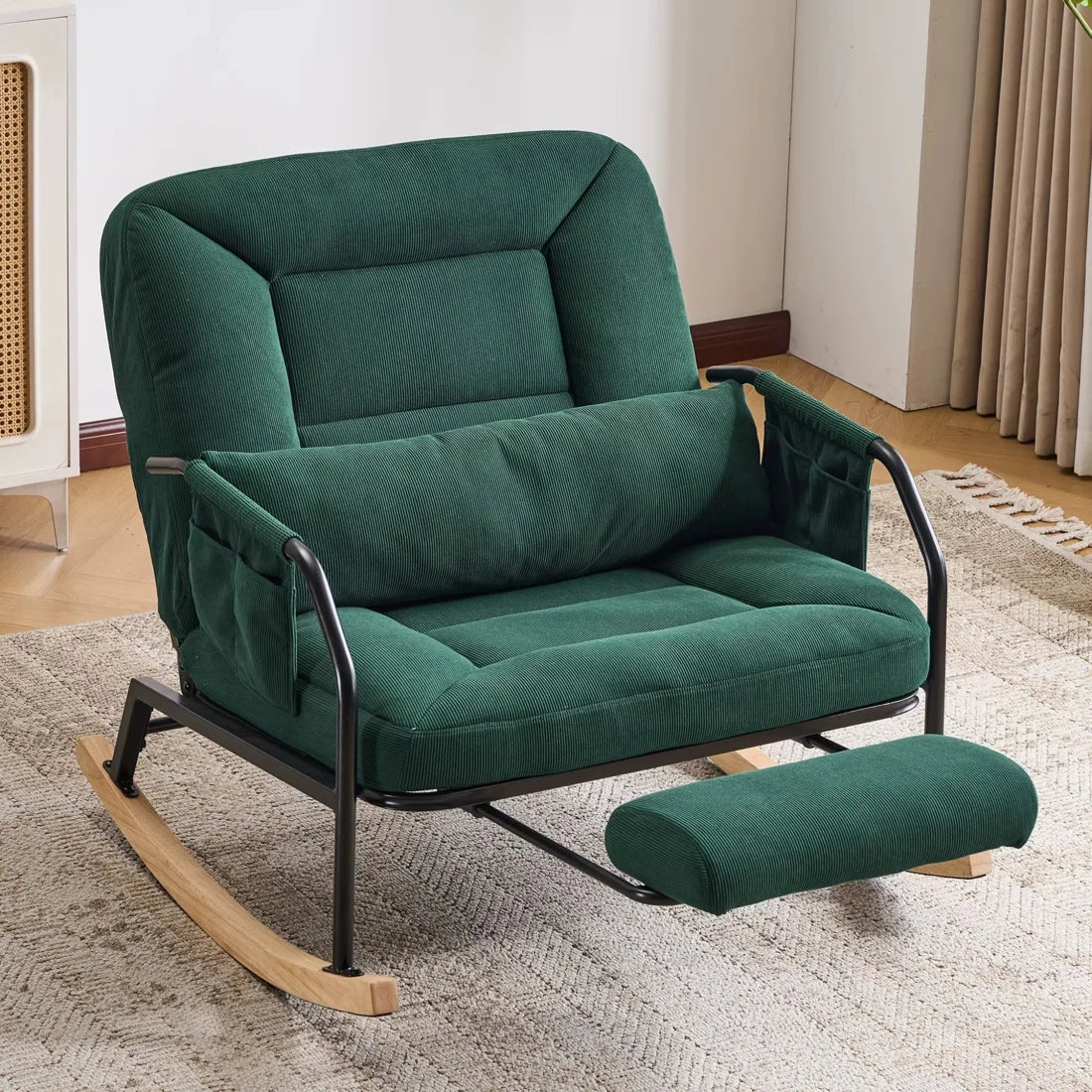 KEW | Reclining Corduroy Rocking Chair, 4 Positions with Footrest