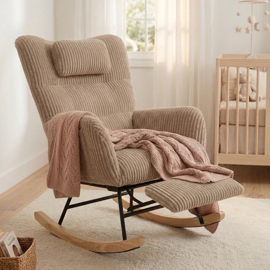 LINNEA | Cocoon Nursing Rocking Chair, Corduroy with Footrest
