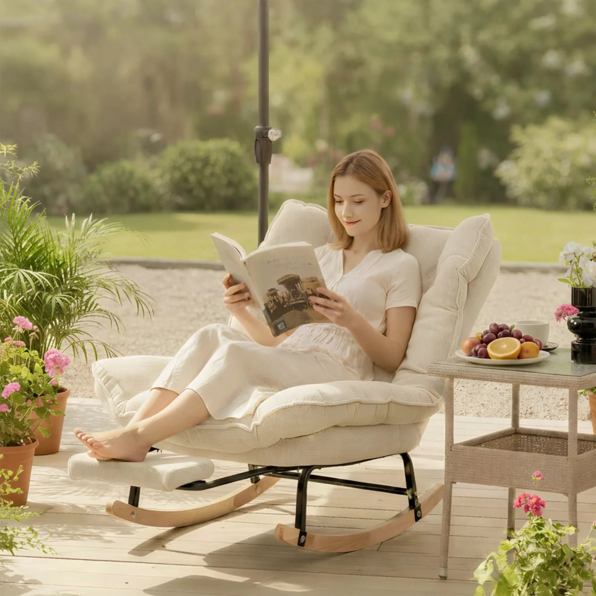 DRIFT | Reclining Rocking Chair 100° to 160°, Corduroy with Footrest