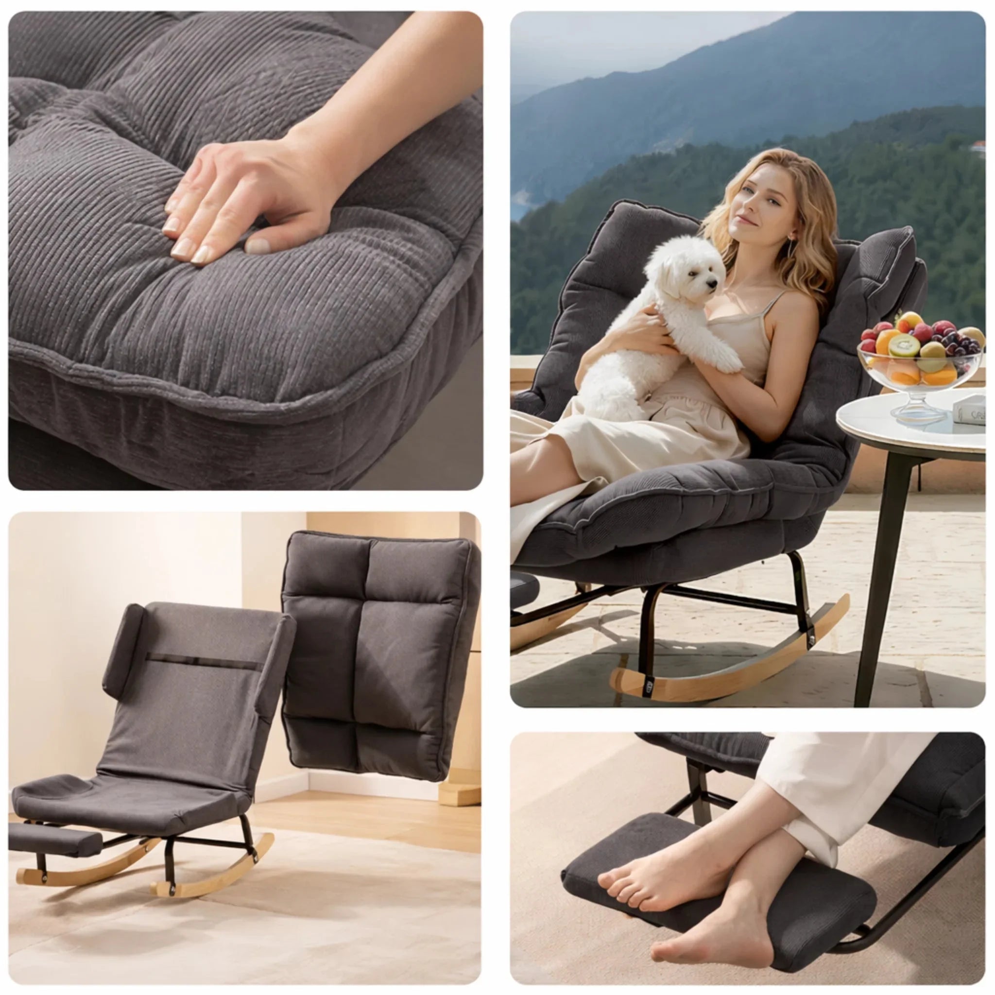 DRIFT | Reclining Rocking Chair 100° to 160°, Corduroy with Footrest