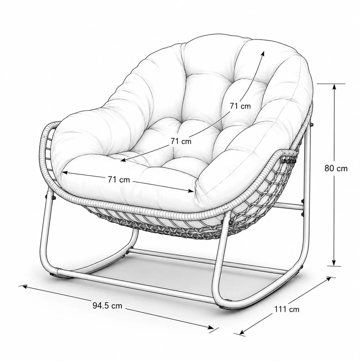 MELLOW | Papasan Rocking Chair, Rattan and Corduroy
