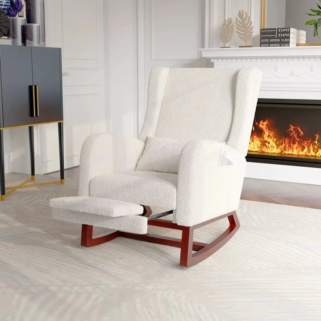IVY | Teddy Velvet Rocking Chair with Hidden Footrest