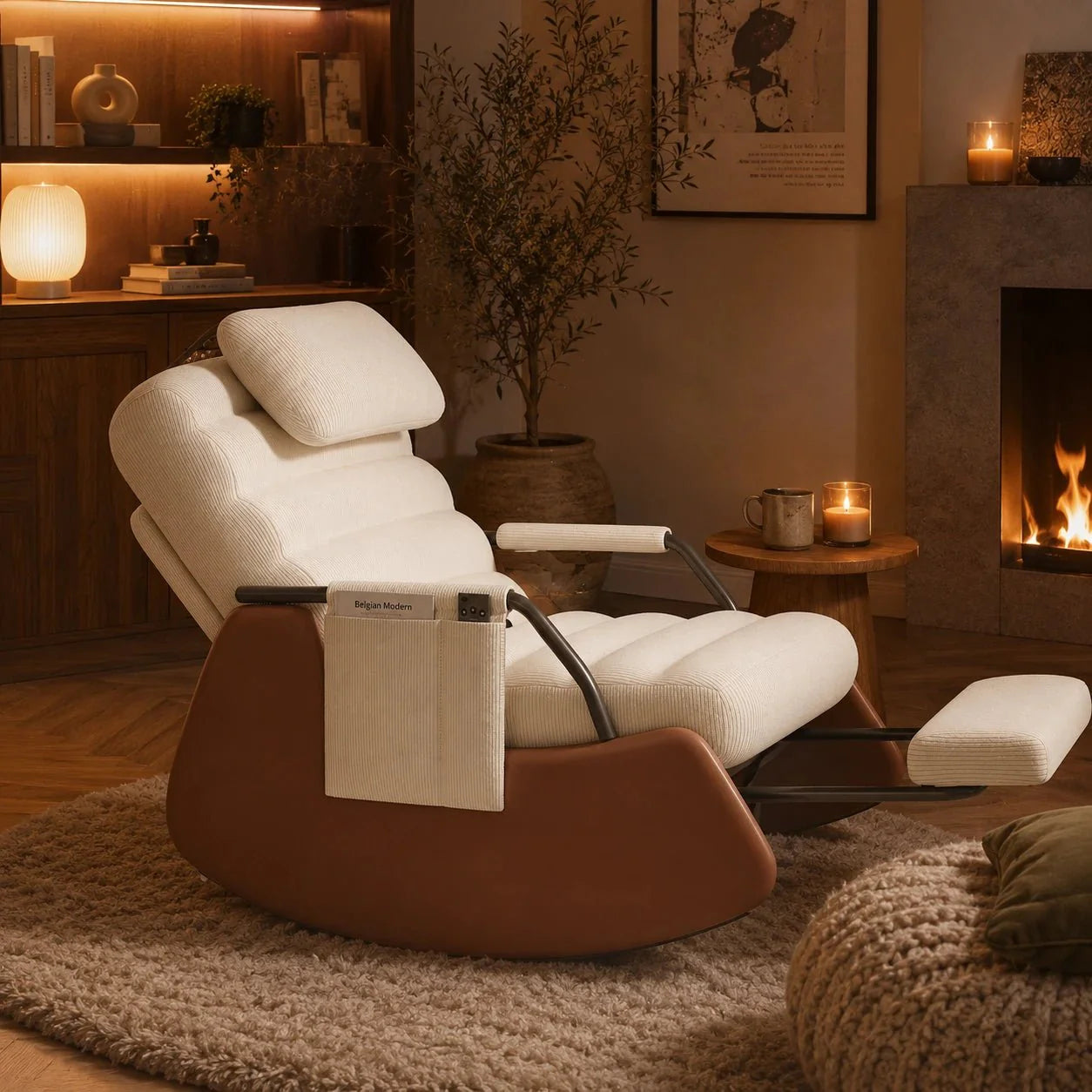 ASCOT | Sculptural Corduroy Rocking Chair, Solid Wood Shell