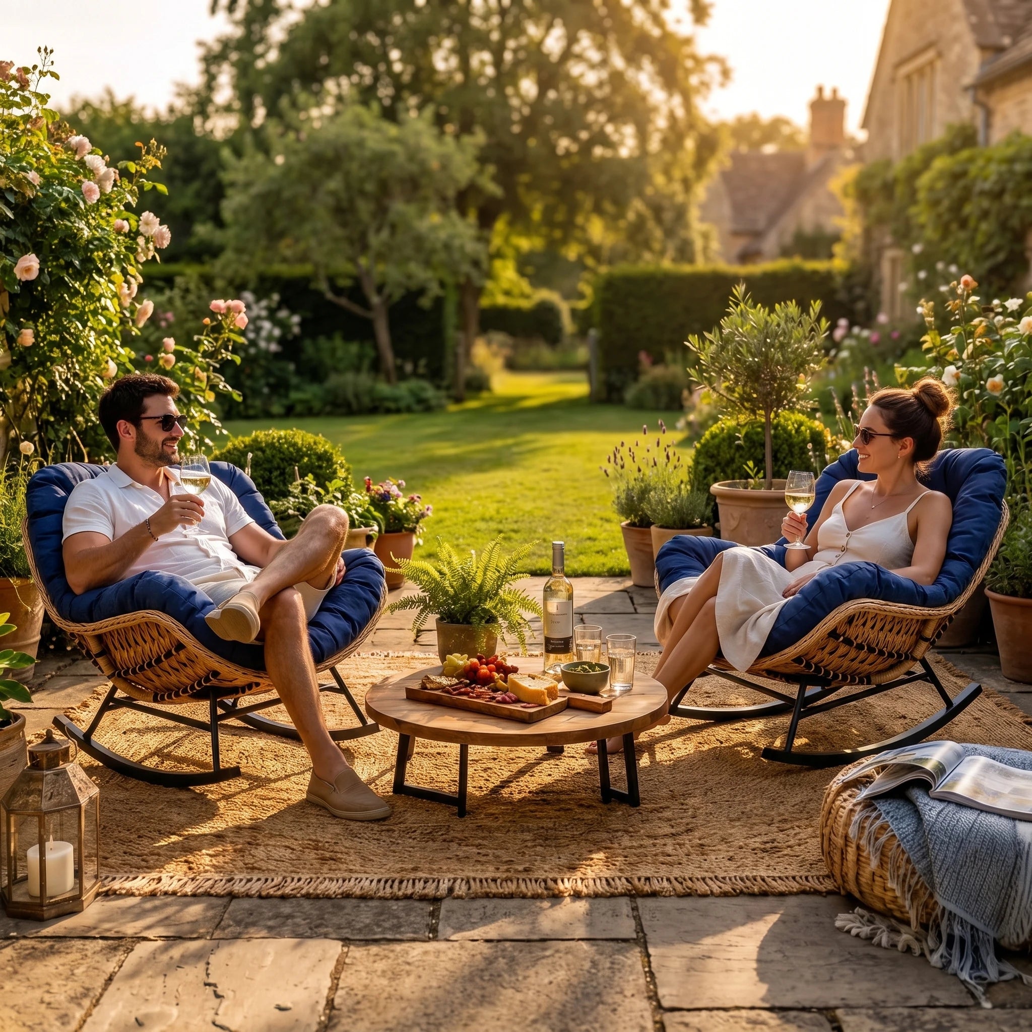 ISLA | Papasan Rocking Chair, Full Weave Rattan with Thick Cushion