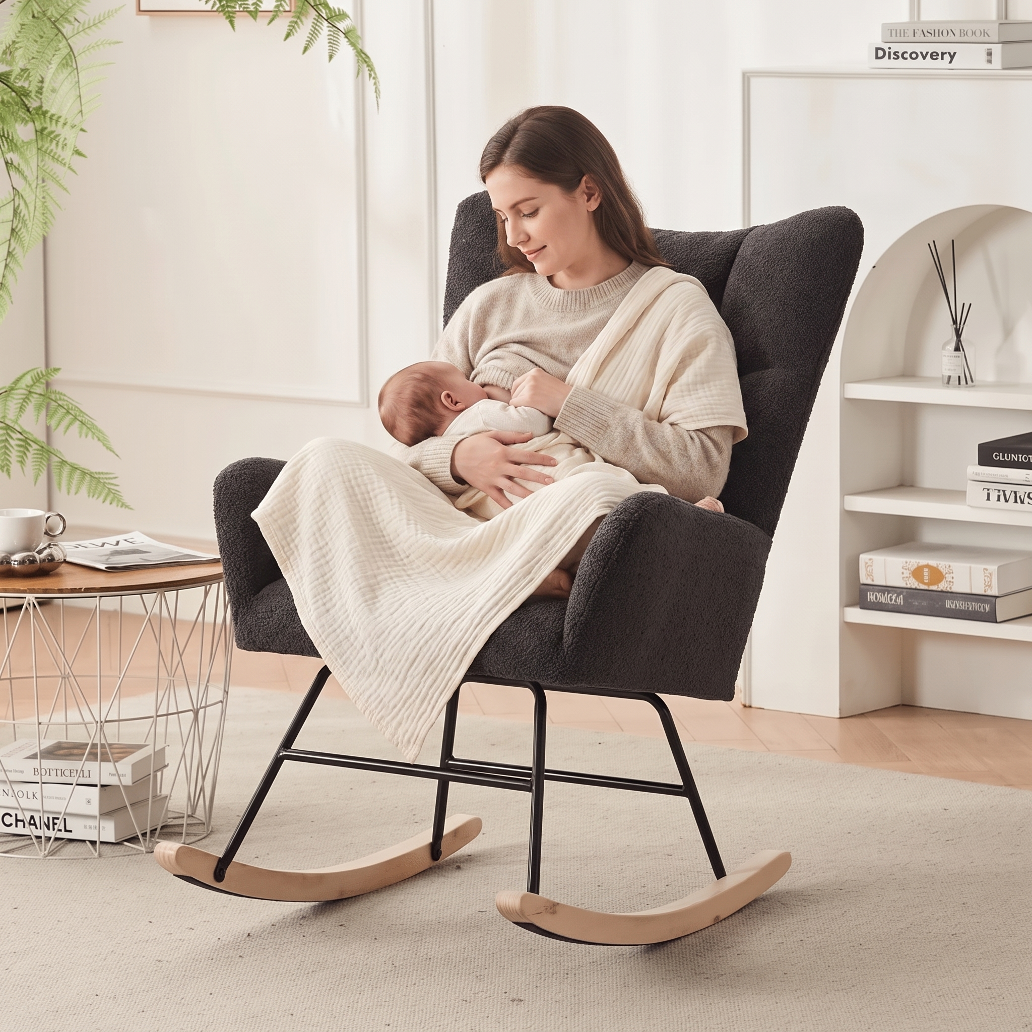 MAREN | Bouclé Rocking Chair, High Back, Scandi Style