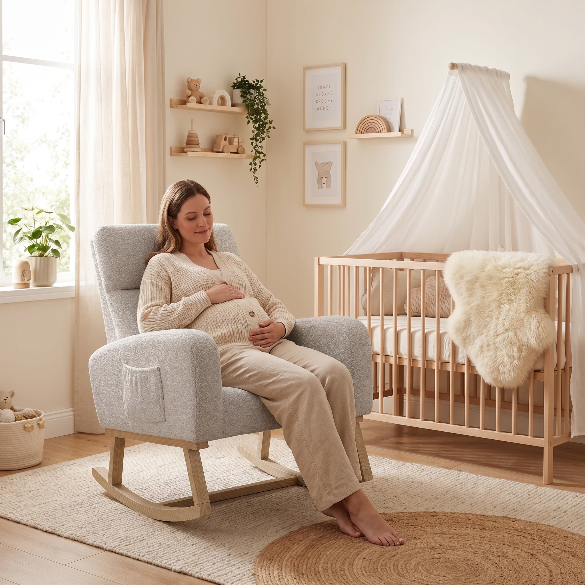 FLORA | Teddy Velvet Rocking Chair, High Back with XL Cushion