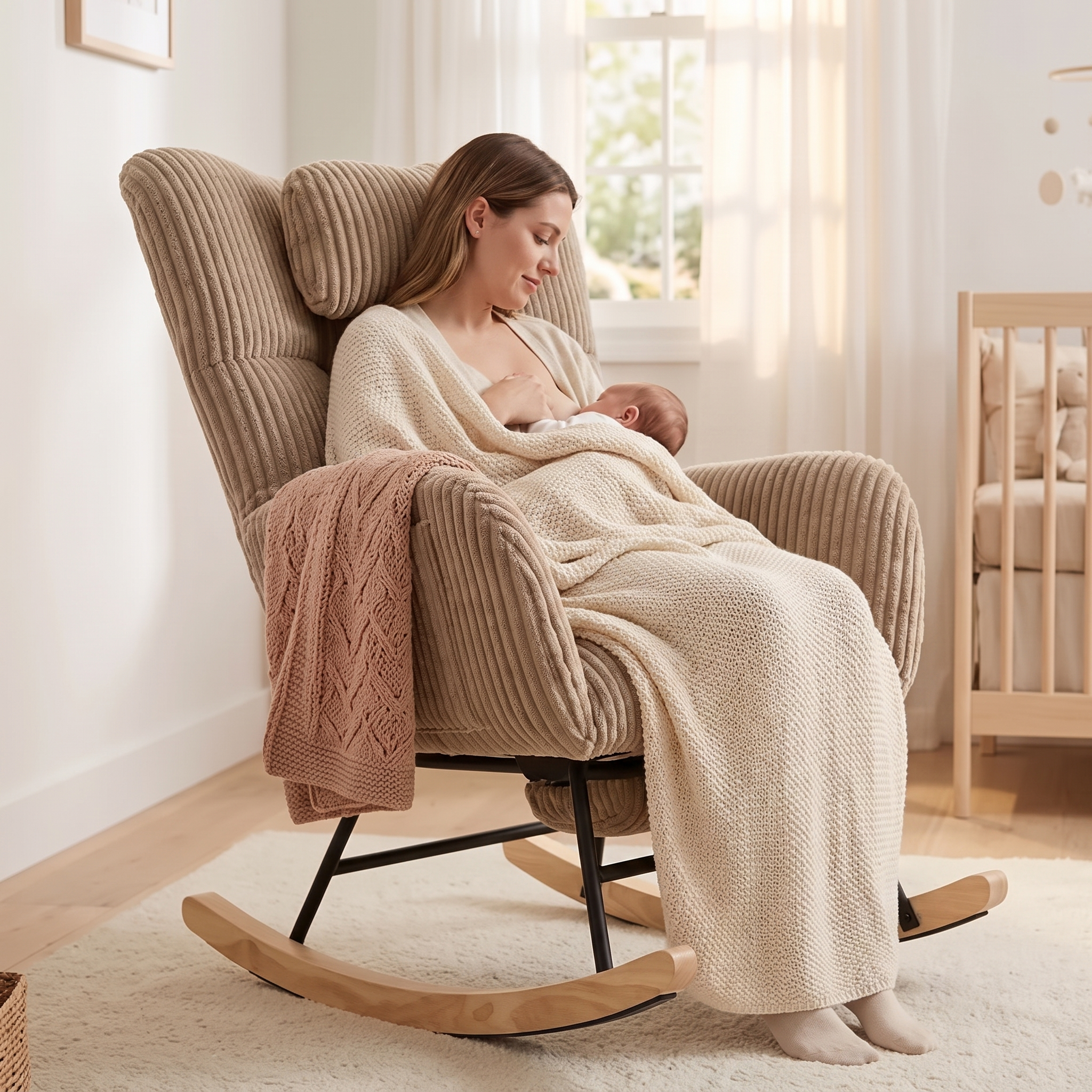 LINNEA | Cocoon Nursing Rocking Chair, Corduroy with Footrest