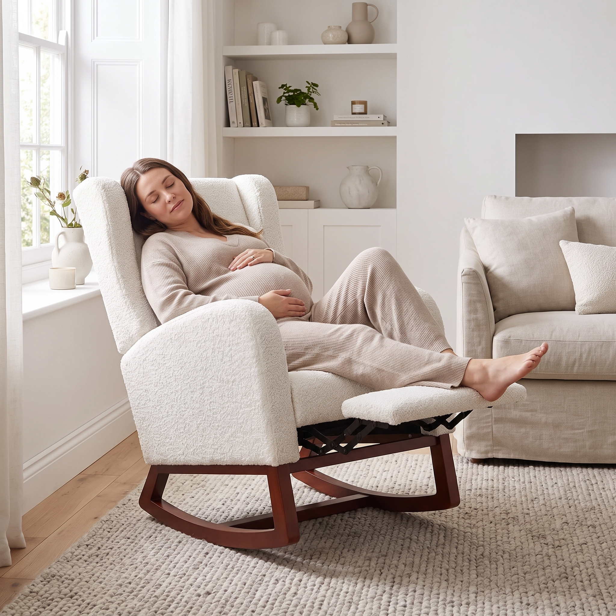 IVY | Teddy Velvet Rocking Chair with Hidden Footrest
