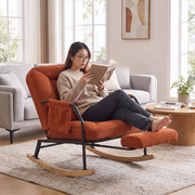 KEW | Reclining Corduroy Rocking Chair, 4 Positions with Footrest