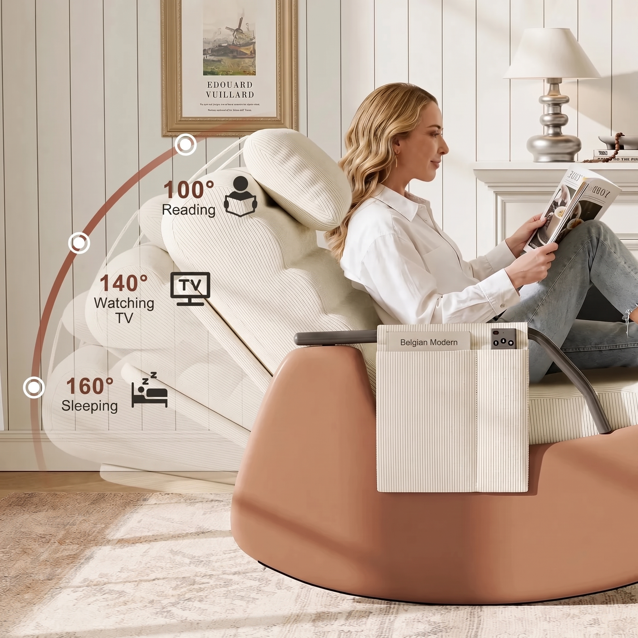 ASCOT | Sculptural Corduroy Rocking Chair, Solid Wood Shell