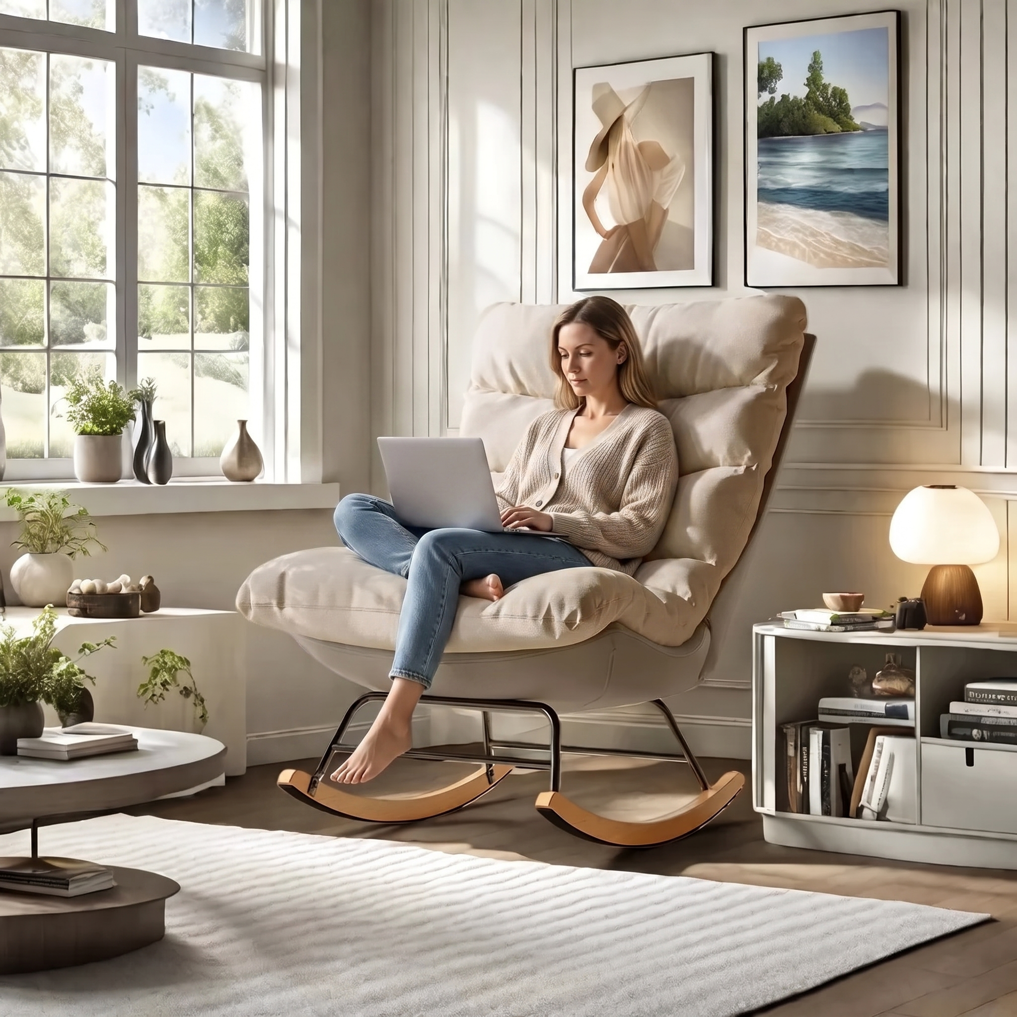 RYE | Cocoon Rocking Chair, Plush Padded Fabric