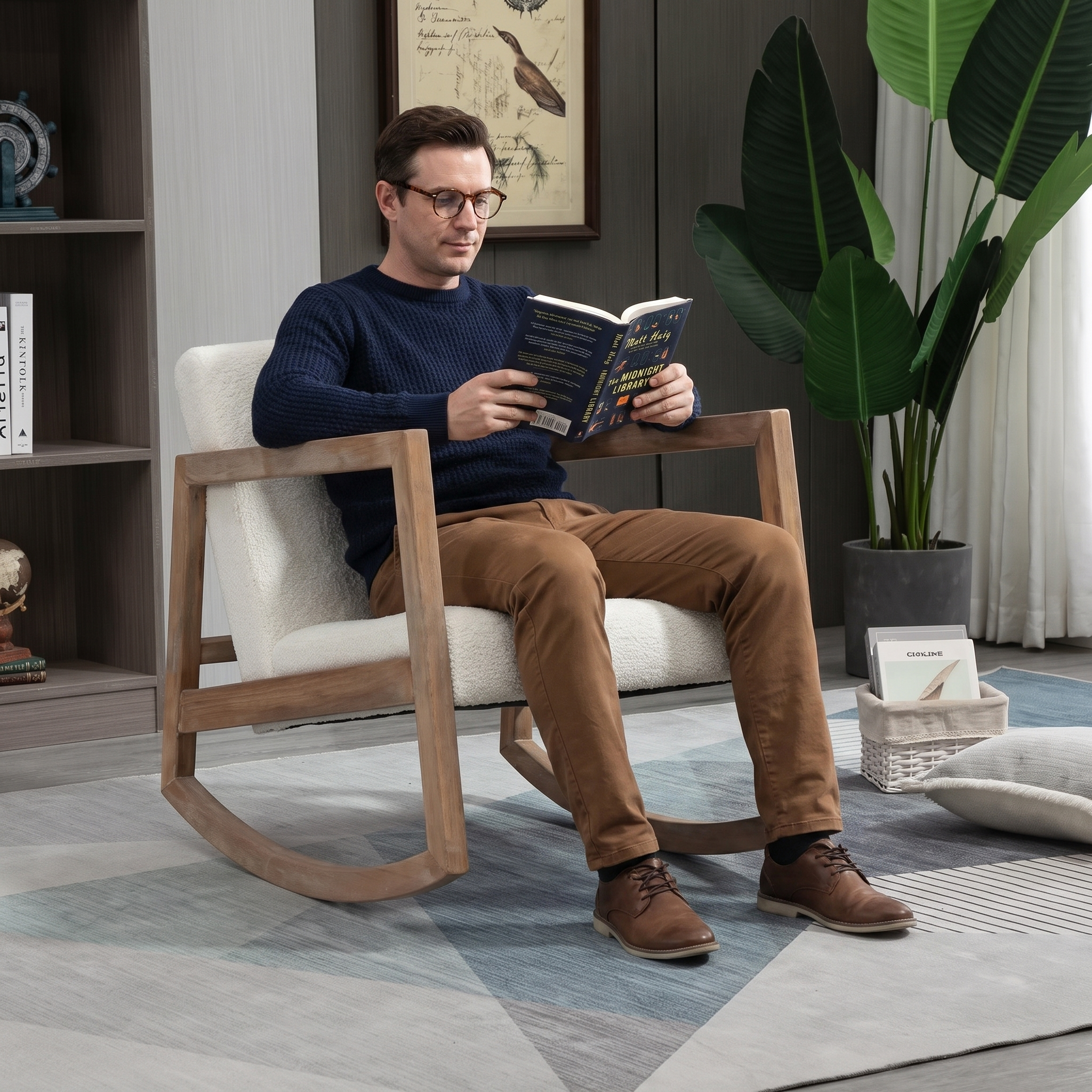 ARLO | Nordic Bouclé Rocking Chair, Solid Rubberwood