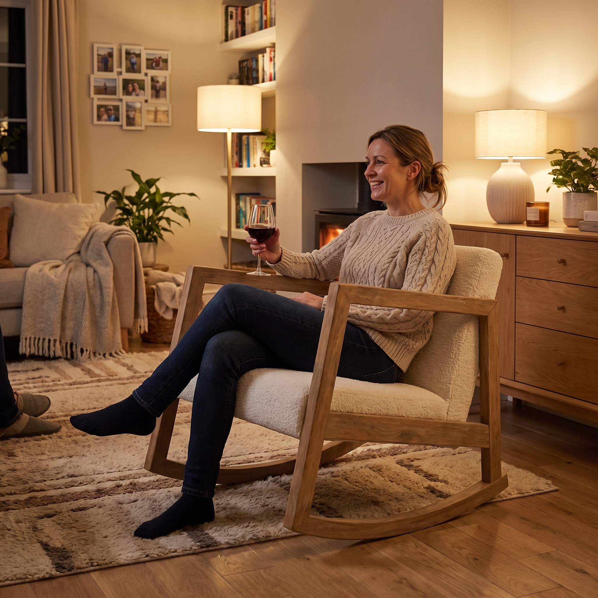 ARLO | Nordic Bouclé Rocking Chair, Solid Rubberwood