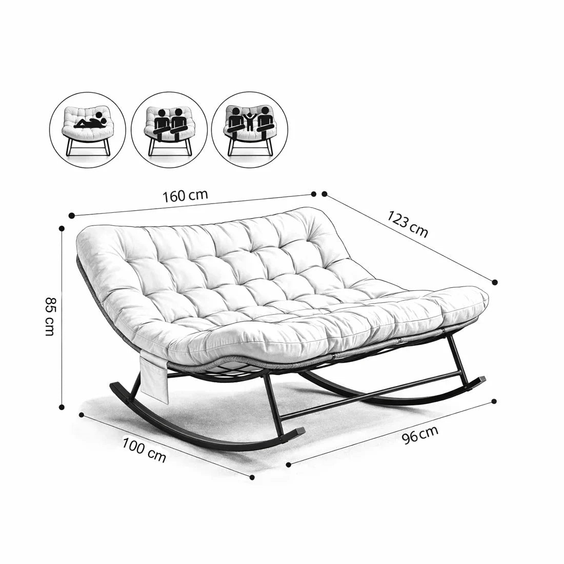 WREN | Two Seater Rattan Rocking Chair with XXL Cushion
