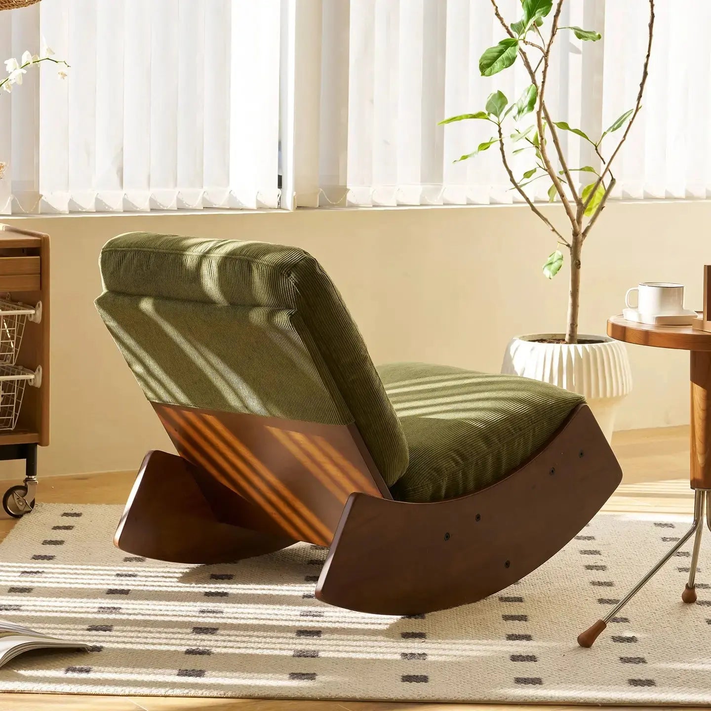 HENLEY | Retro Corduroy Rocking Chair, Solid Wood Frame