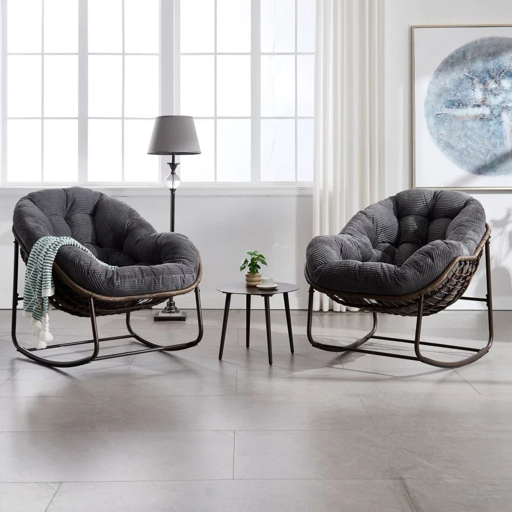 MELLOW | Papasan Rocking Chair, Rattan and Corduroy