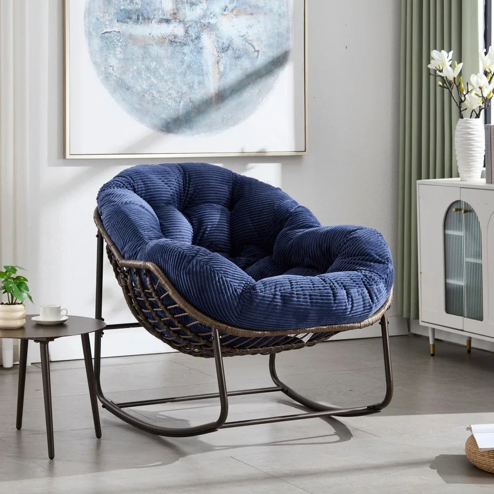 MELLOW | Papasan Rocking Chair, Rattan and Corduroy