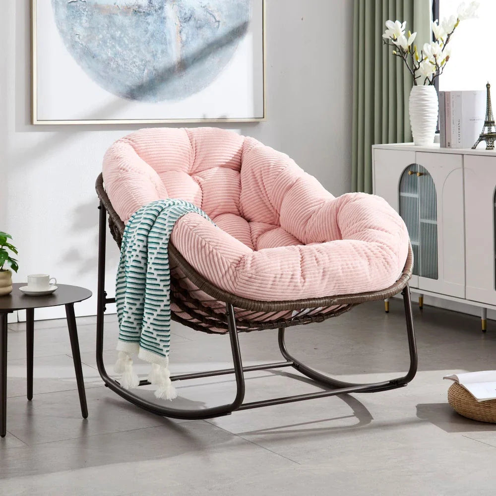 MELLOW | Papasan Rocking Chair, Rattan and Corduroy