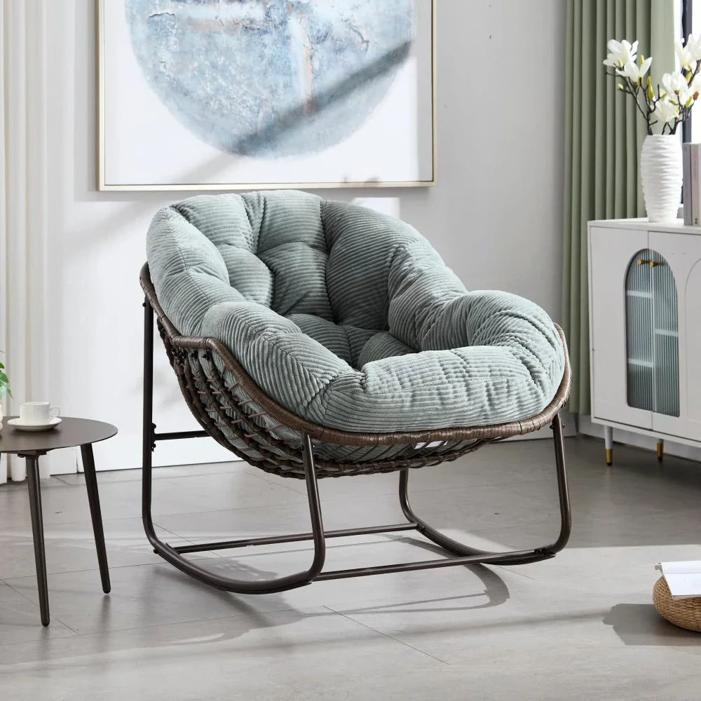 MELLOW | Papasan Rocking Chair, Rattan and Corduroy