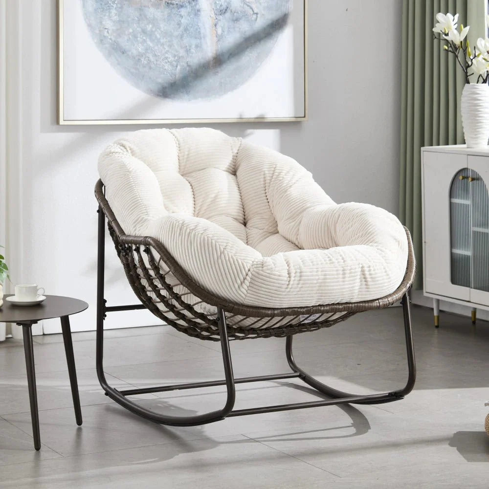 MELLOW | Papasan Rocking Chair, Rattan and Corduroy
