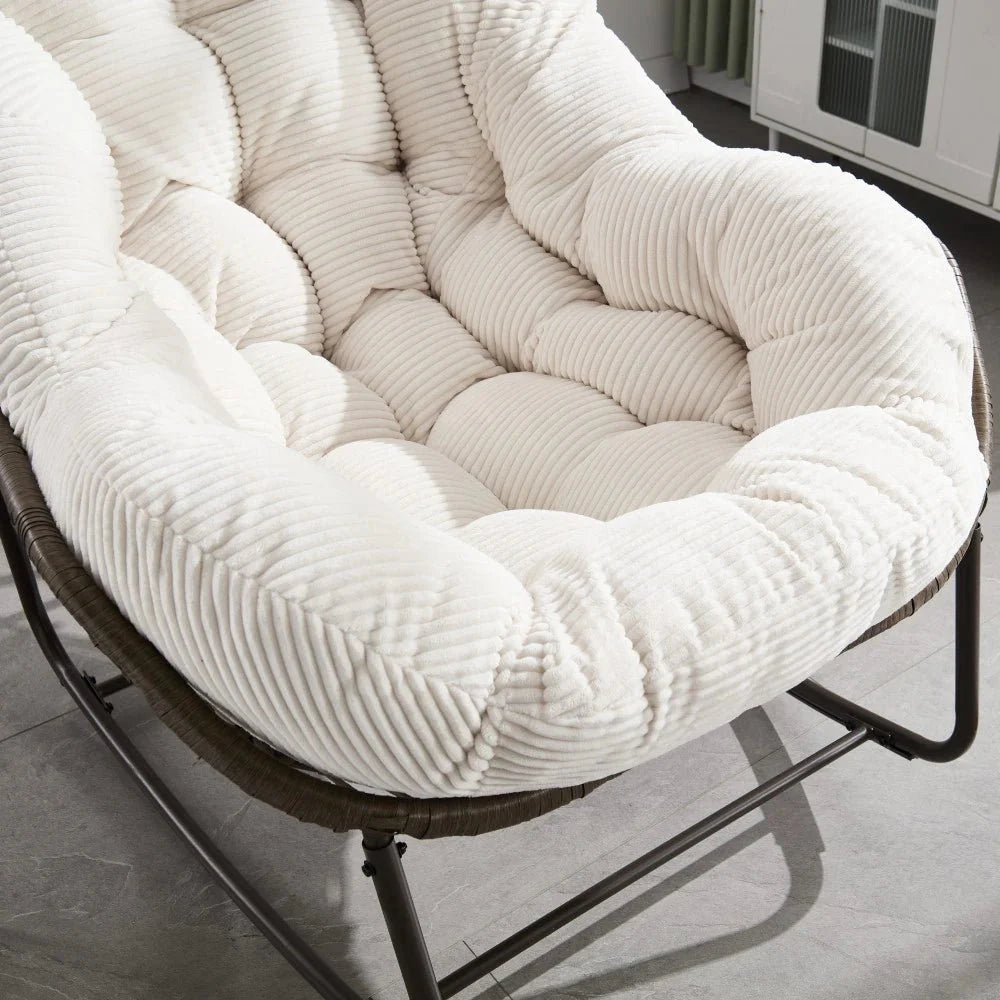 MELLOW | Papasan Rocking Chair, Rattan and Corduroy