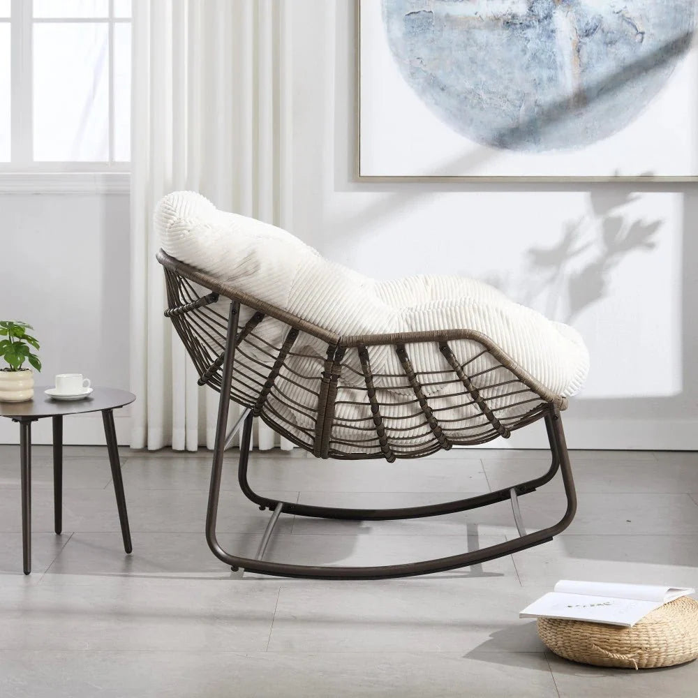 MELLOW | Papasan Rocking Chair, Rattan and Corduroy