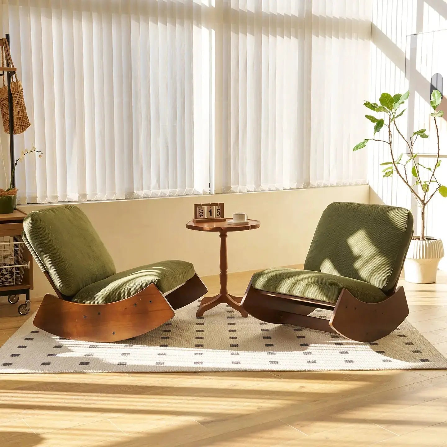 HENLEY | Retro Corduroy Rocking Chair, Solid Wood Frame