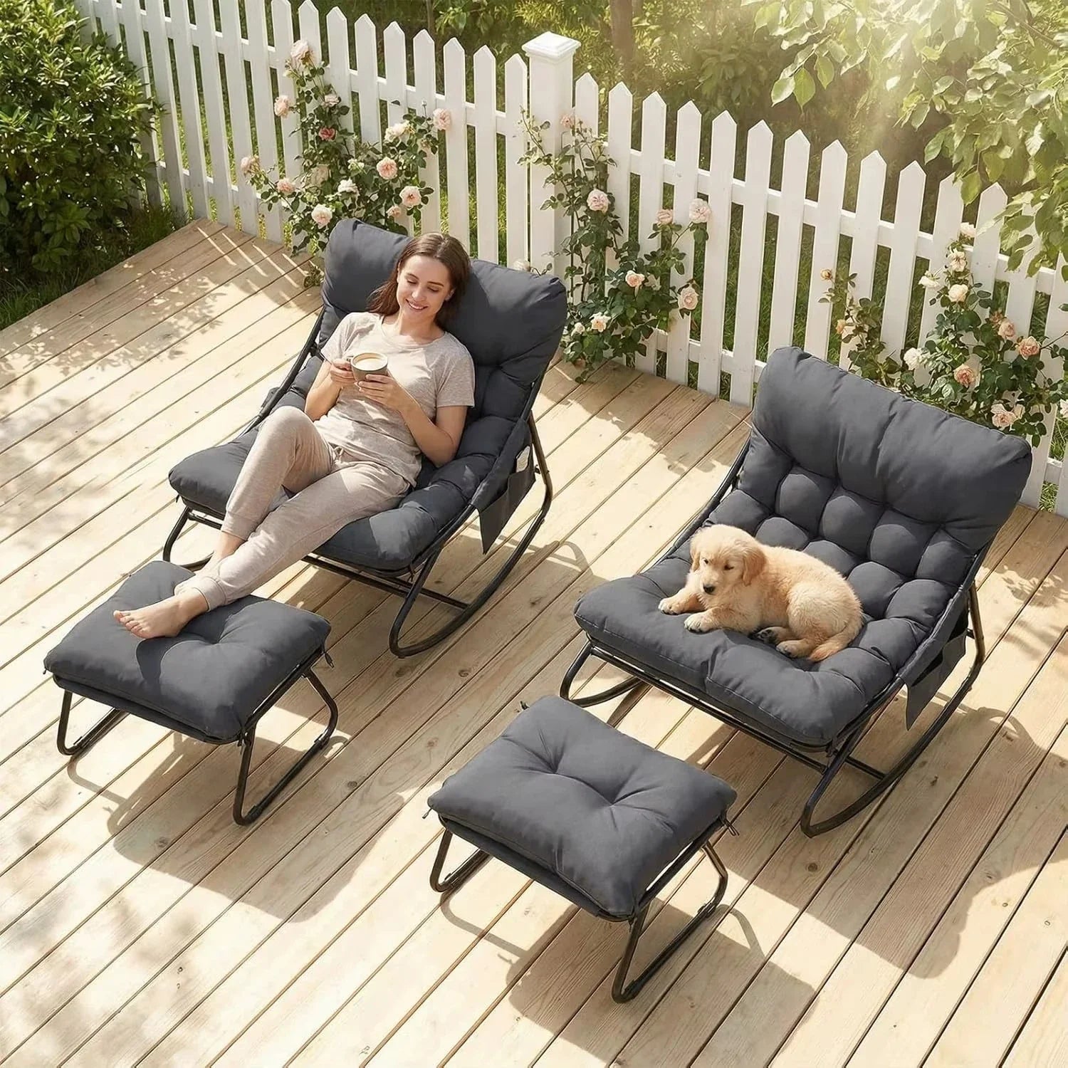 TENBY | Outdoor Rocking Chair with Footstool, Waterproof Cushion