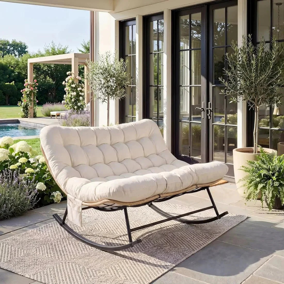 WREN | Two Seater Rattan Rocking Chair with XXL Cushion