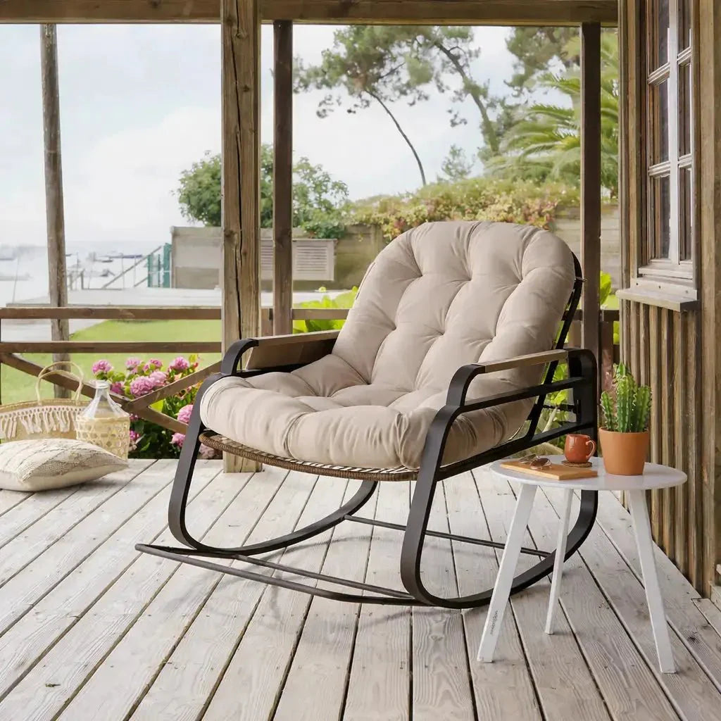 BRECON | Outdoor Rattan Rocking Chair with Thick Cushion