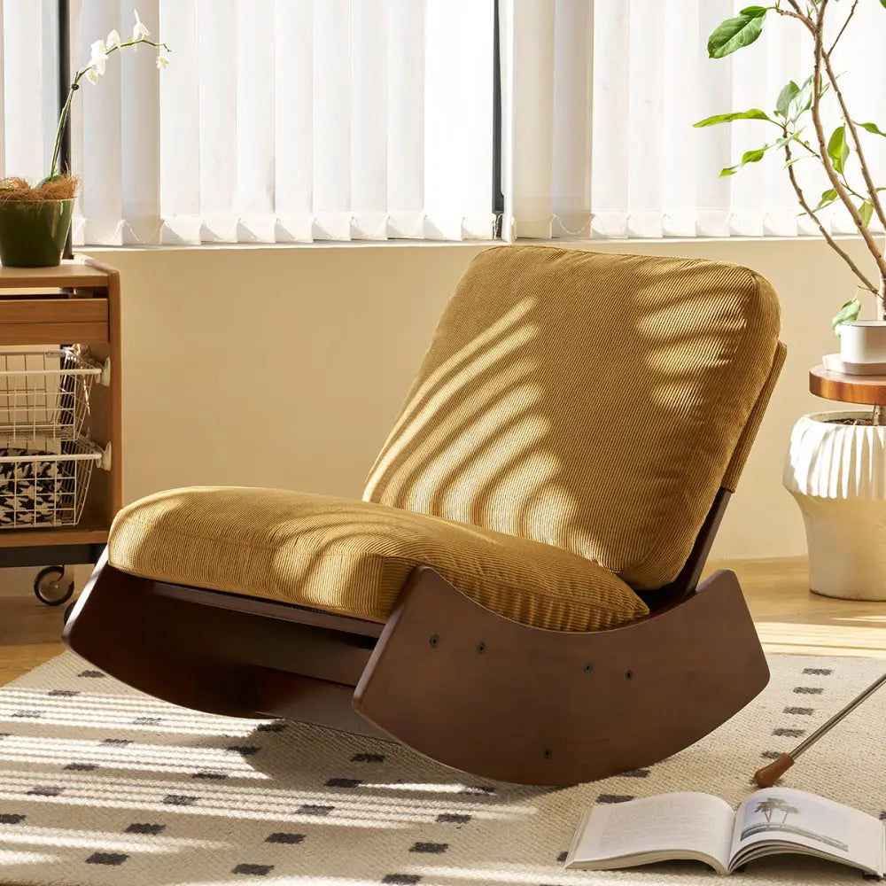 HENLEY | Retro Corduroy Rocking Chair, Solid Wood Frame