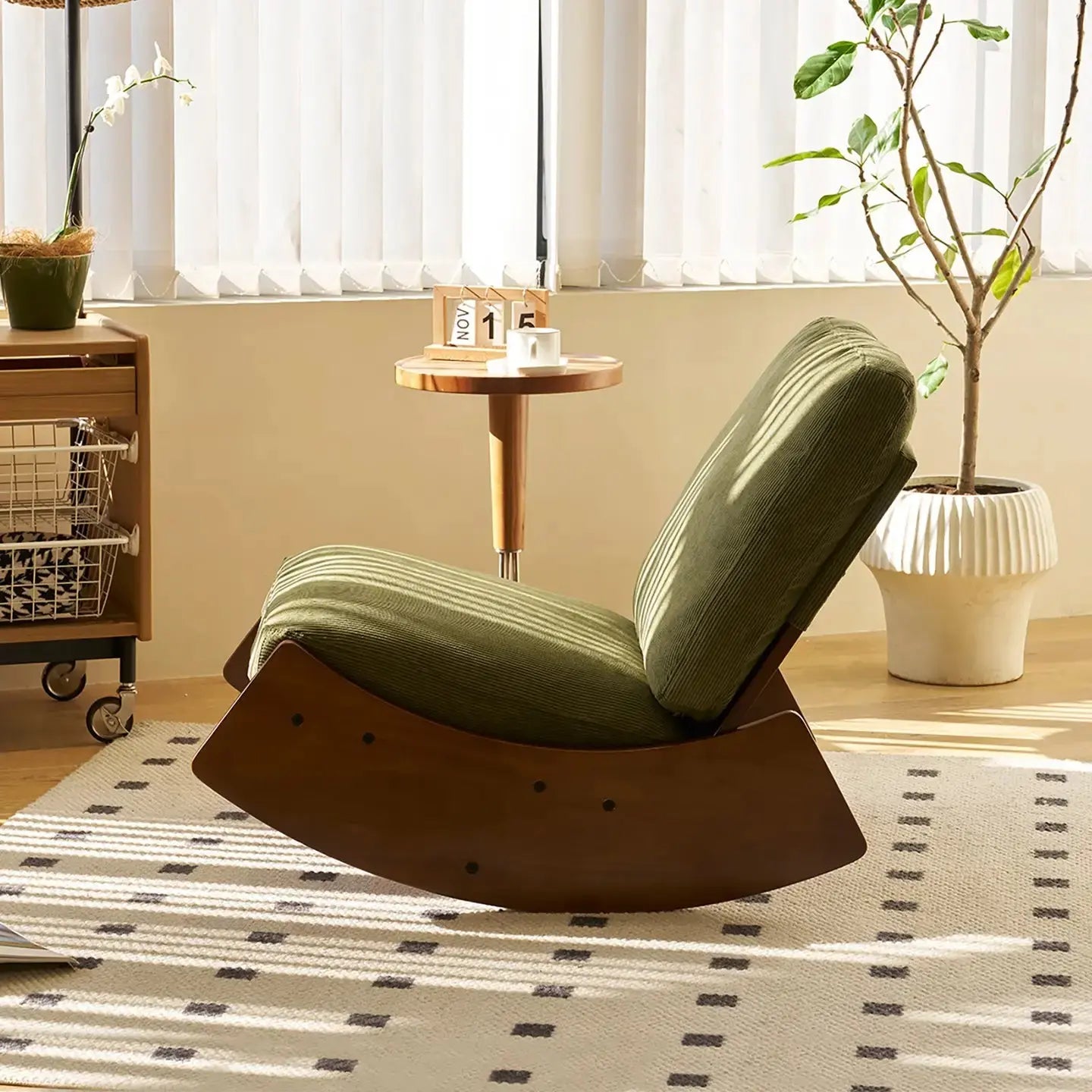 HENLEY | Retro Corduroy Rocking Chair, Solid Wood Frame