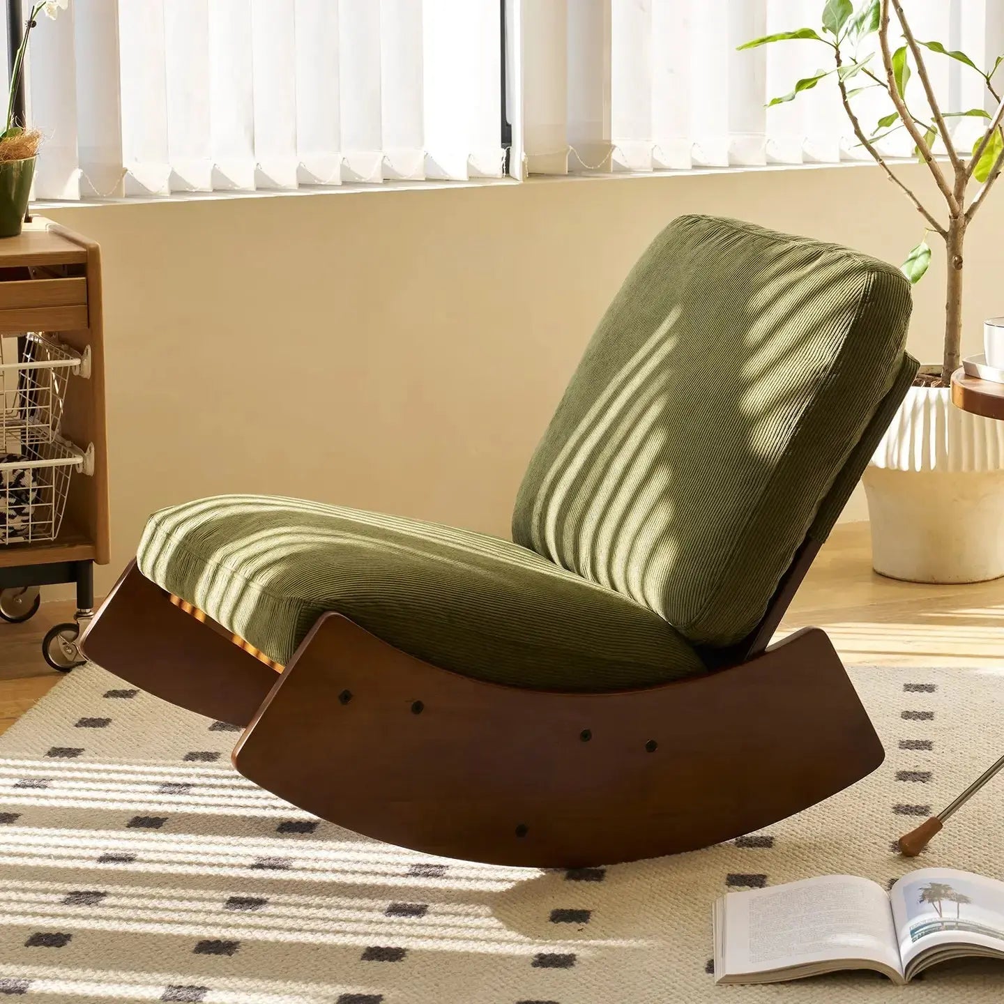 HENLEY | Retro Corduroy Rocking Chair, Solid Wood Frame